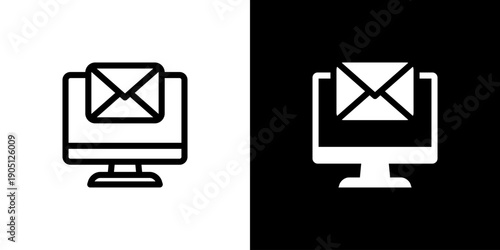 Electronic Mail icon concept with flat Black White Background. Vector illustration.
