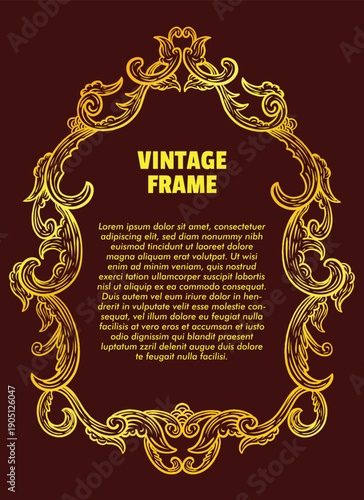 Vintage border floral themed gold style border engraving