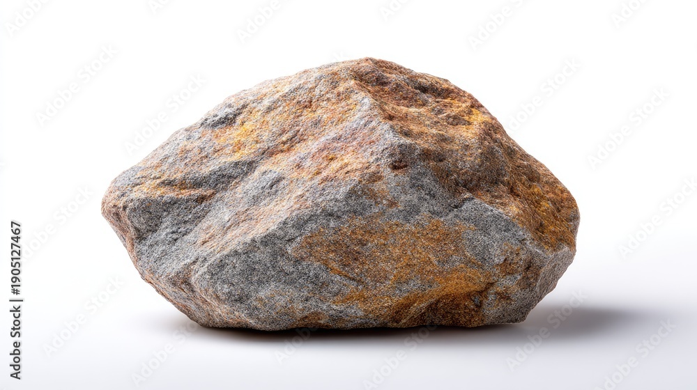 Obraz premium Natural textured rock with distinct colors and formations against a clean white background ideal for geological studies and educational materials