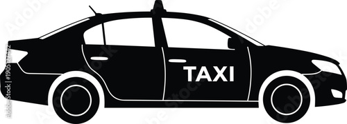 Detailed Black Silhouette Vector Illustration of a Modern Taxi Cab Sedan for Urban Transportation City Passenger Service and Automotive Logistics Graphic Designs