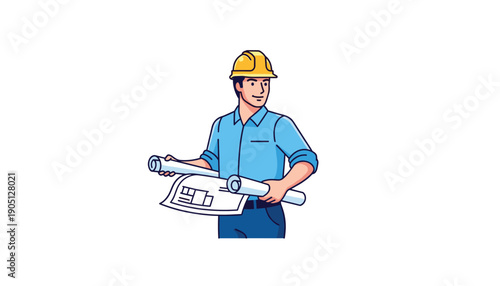 Architect with blueprint plan construction job