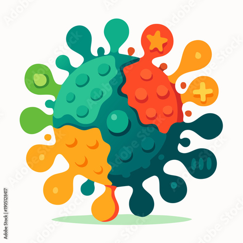 colorful abstract microorganism icon with playful multicolor segments for educational, scientific, and health‑themed visuals