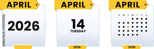 14 April 2026 Calendar Page Design with Highlighted Date Modern Minimal Vector Template for Planner Branding Social Media Marketing
