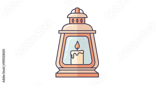 Illustration of a lantern with a lit candle inside viewed from the front on a transparent background