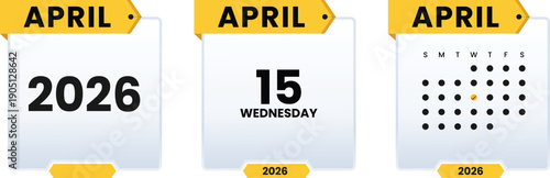 15 April 2026 Calendar Page Design with Highlighted Date Modern Minimal Vector Template for Planner Branding Social Media Marketing
