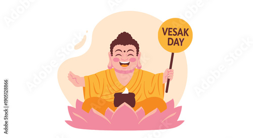 Buddha Celebrating Vesak Day with Sign.