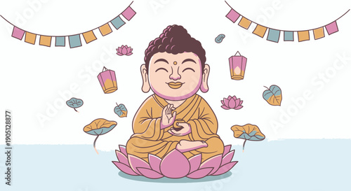 Buddha meditating on a lotus flower.