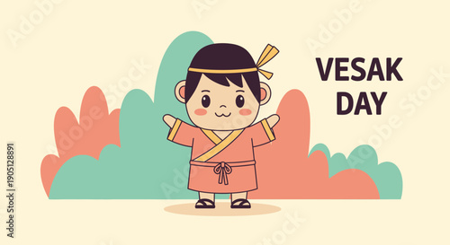Young Buddhist Monk Celebrating Vesak Day.