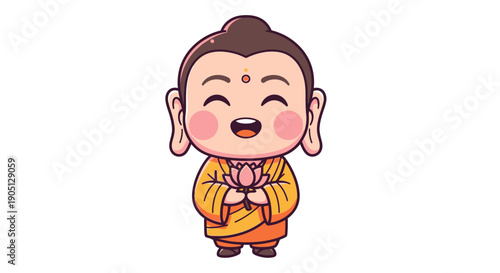 Cartoon Monk Praying with Hands Together.