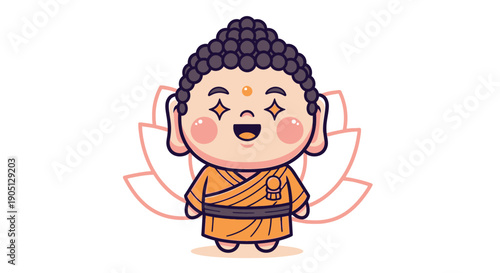 Smiling Cartoon Buddha Character in Robes.
