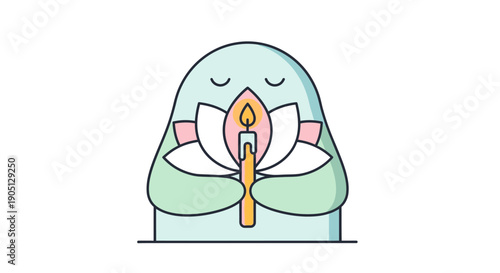 Woman Meditating with Candle and Lotus Flower.