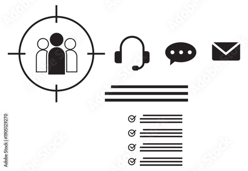 Customer support team helping clients with headset vector illustration flat design