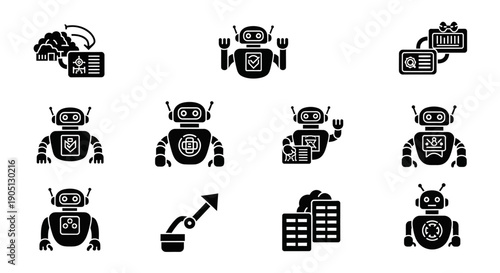Robot and Automation Icons Vector Set for AI Technology