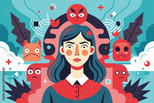 Woman overwhelmed by negative thoughts and emotions