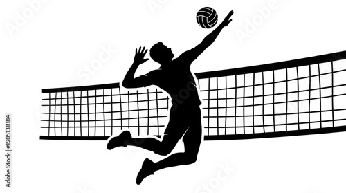 Volleyball Player Jumping to Spike Ball Silhouette Vector Illustration
