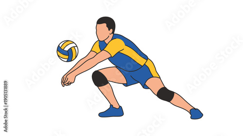 Volleyball Player Performing Forearm Pass Dig Flat Vector Illustration