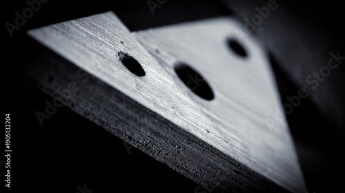 Abstract geometric pattern of wood texture with dramatic shadows, close-up macro shot.
