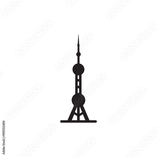 Oriental pearl tower icon silhouette vector design art illustration