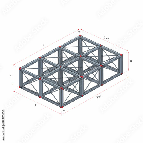 steel modular framing dimensional standard system shown visually, engineering flat composition, neutral industrial colors