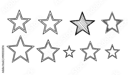 Cute hand drawn crayon star doodle vector set