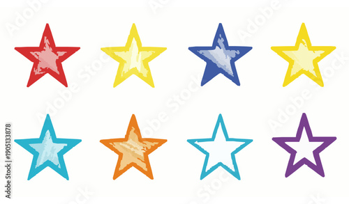 Hand drawn pencil sketch star shapes vector set