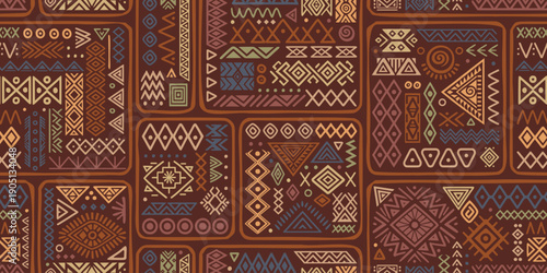Seamless ethnic pattern, hand-drawn ethnic geometric elements, tribal pattern African or Indian vector design