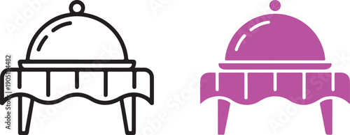 Two identical icons show a cloche serving dish on a table with a tablecloth