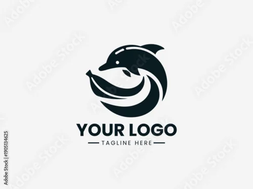 Naklejka Logo design featuring a black dolphin on a white background with space for custom text.