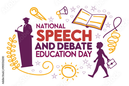 Debate and Public Speaking Education Vector Illustration, Academic Learning Concept