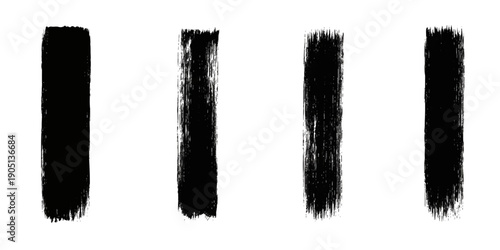 Set of black ink brush strokes and brushes isolated on white background