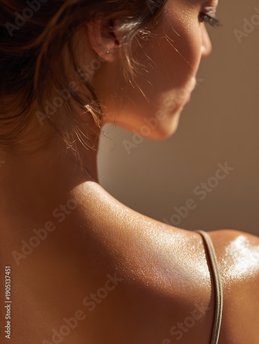 Wallpaper Mural close-up of woman's back in warm ambient light, soft glowing skin, subtle oil sheen Torontodigital.ca