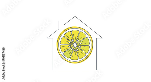 Lemon Slice Inside House Outline Logo Concept - Fresh Home Idea