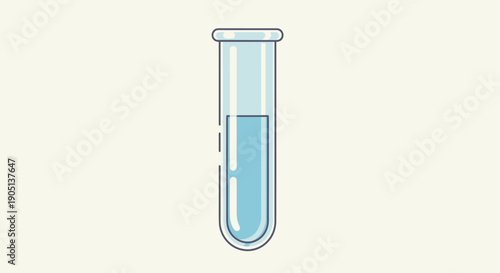 Simple Test Tube with Blue Liquid on Light Background