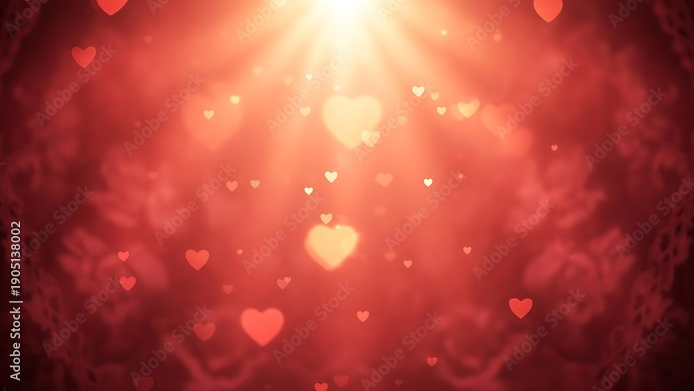 Obraz premium Radiant hearts glowing in a warm and dreamy pink light background