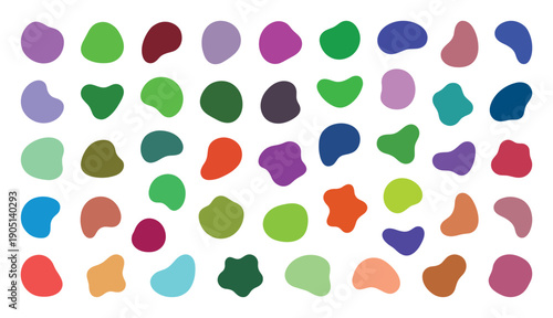 Abstract irregular shapes, colorful blobs and blots. Trendy vibrant graphic elements for diverse design projects.
