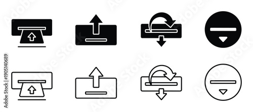 ATM icons set, Deposit, withdraw, processing, money, transaction symbols, business banking icons collection, finance concepts