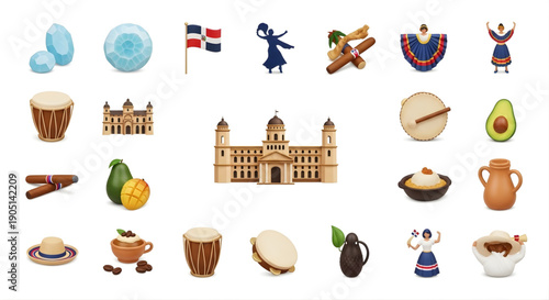 Dominican Republic culture and landmarks collection of icons and symbols