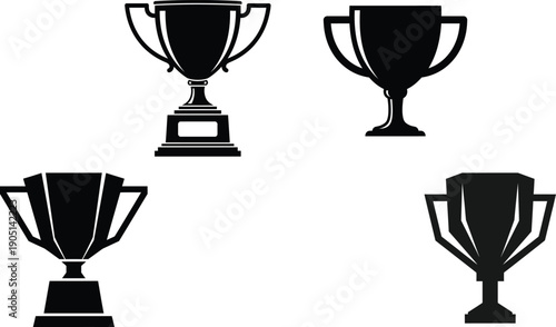 Diverse Collection of Classic and Modern Trophy Silhouettes Symbolizing Success and Achievement
