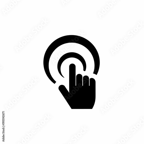Black and White Icon of a Finger Tapping on an Interactive Screen or Button