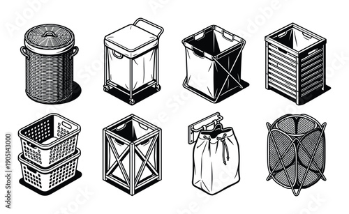 Collection of laundry hampers and baskets, laundry organization, laundry containers, clothes storage solutions