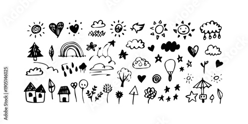 A delightful assortment of charming and whimsical line art icons