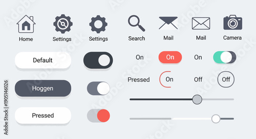 User interface toggle switch icons for app settings and controls