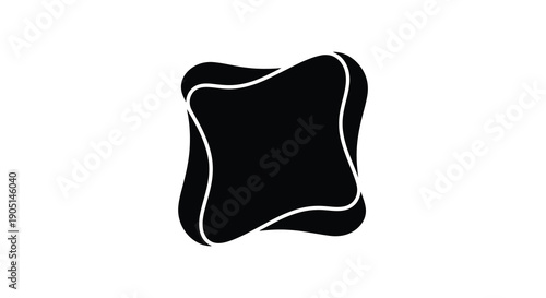 A minimalist image features a black irregularly shaped form outlined with a white stroke against a white background