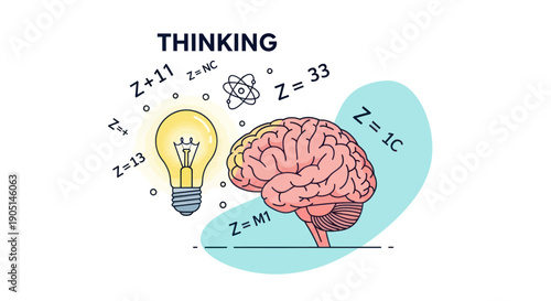 Brainstorming idea with light bulb and equations, concept of thinking