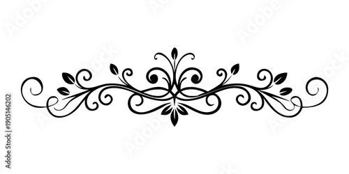 Intricate black and white floral design with symmetrical patterns and swirls