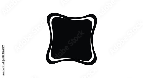 A minimalist depiction of a black slightly irregular square shape with a white outline isolated on white