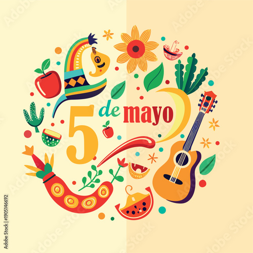A vibrant and festive illustration celebrating cinco de mayo, featuring traditional mexican elements and symbols