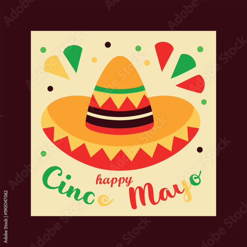 Vibrant illustration featuring a traditional sombrero with festive decorations, celebrating happy cinco de mayo