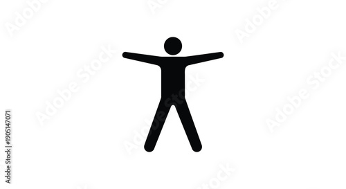 A simple black silhouette of a human figure with arms outstretched suggesting freedom or activity high quality professional