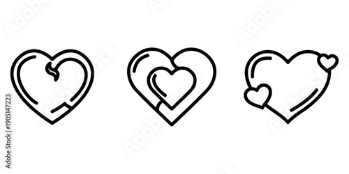 Heart outline or line icon design bundle.